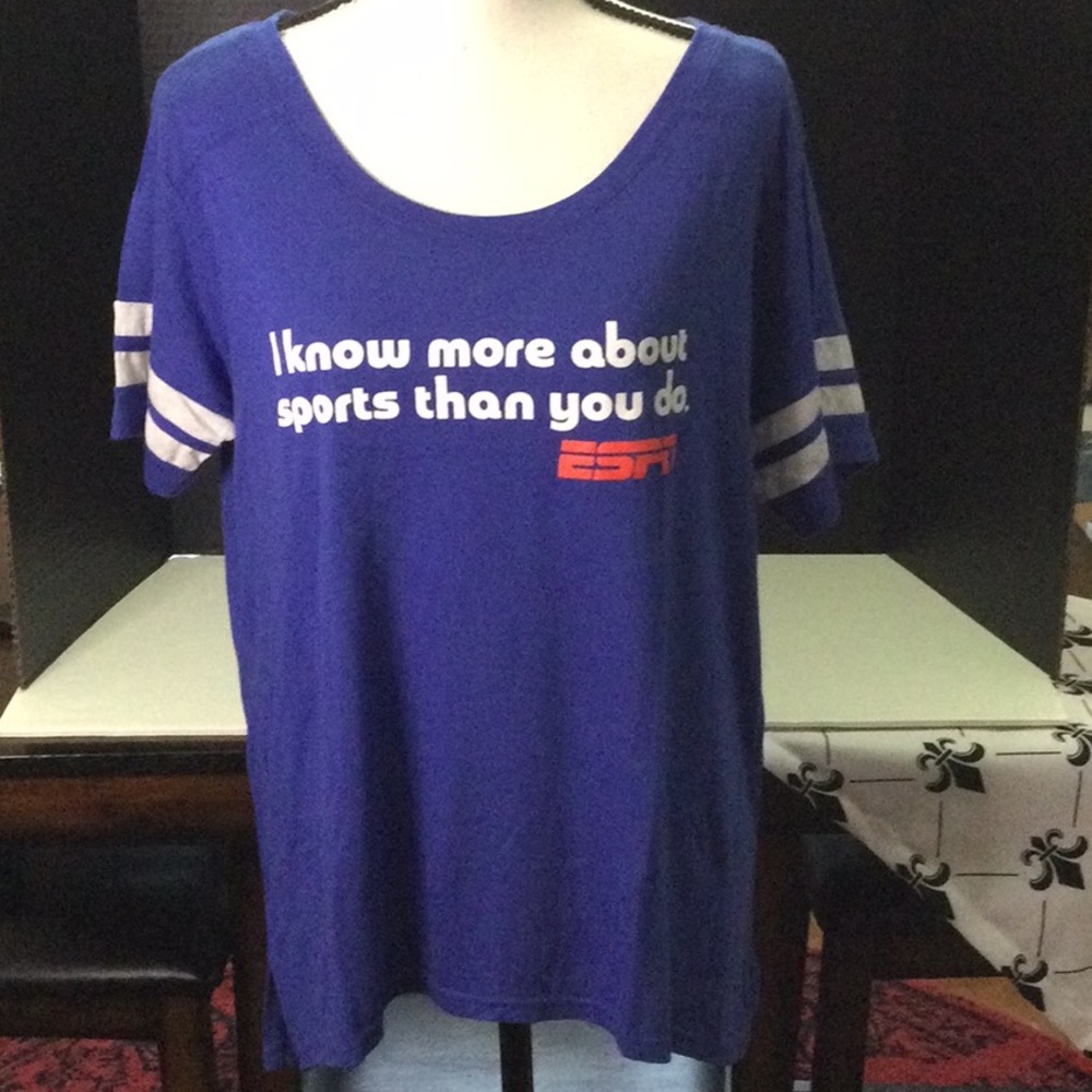 Blue Short Sleeved Crew Neck Tee ESPN I Know More About Sports Than You Do Sz XL